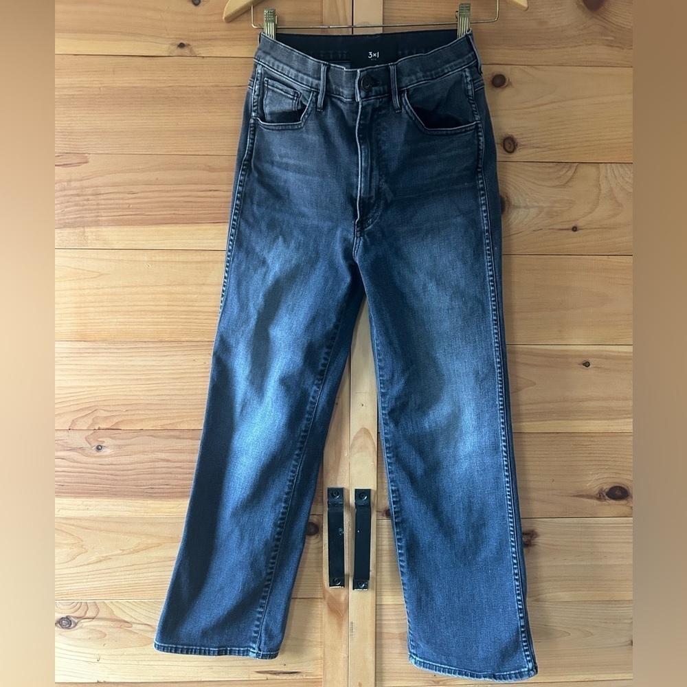 3x1 High Rise Straight Leg Charcoal Denim Jeans 27